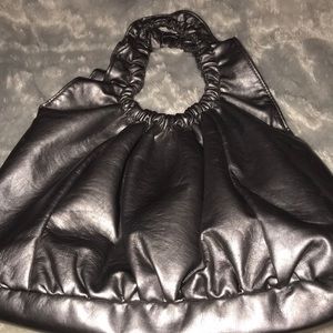 Faux leather silver metallic handbag.